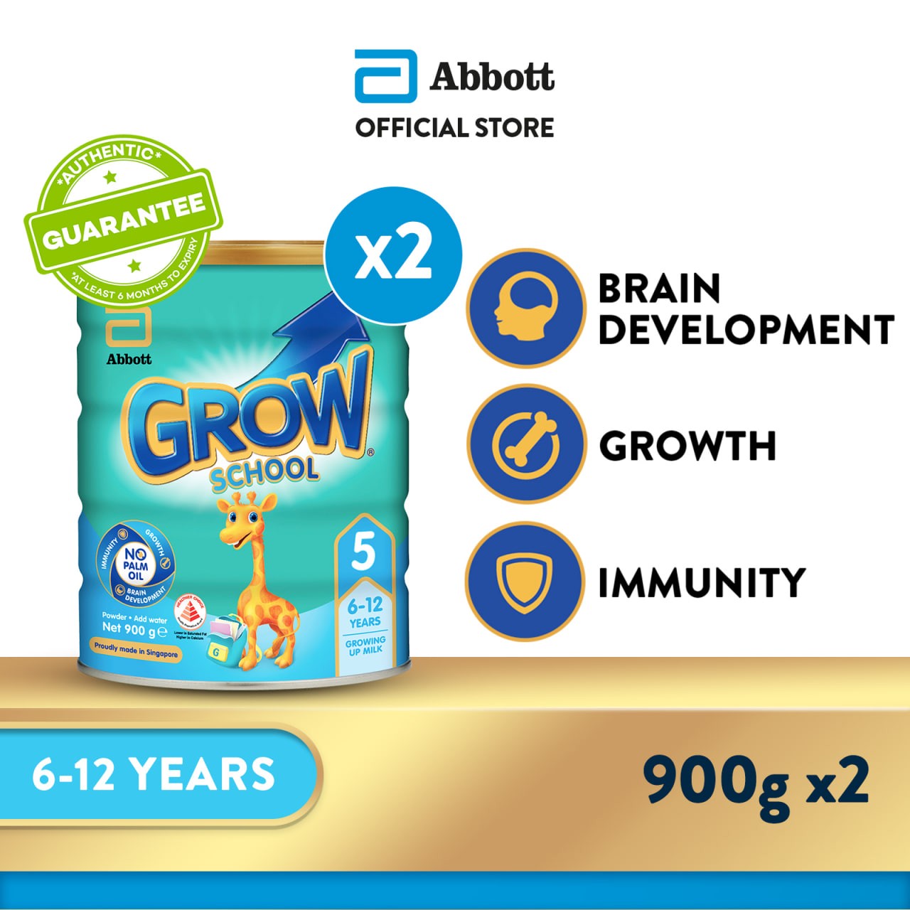 [Bundle of 2] GROW Growing Up Milk for Kids - School Stage 5 (6 - 12 years) - 900g