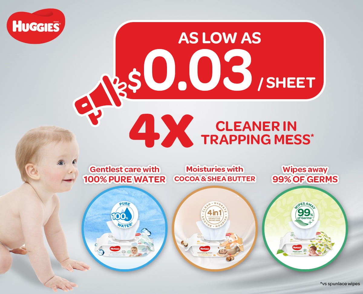 [Made in Singapore] Huggies Pure Clean Baby Wipes 64s X 12 (Carton)