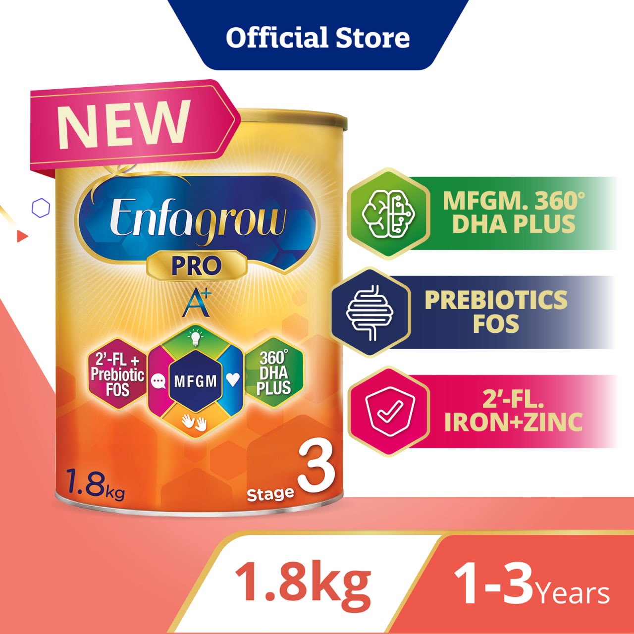 [NEW MFGM + 2'-FL] Enfagrow Pro A+ Stage 3 1.8kg for Children (1-3Y)