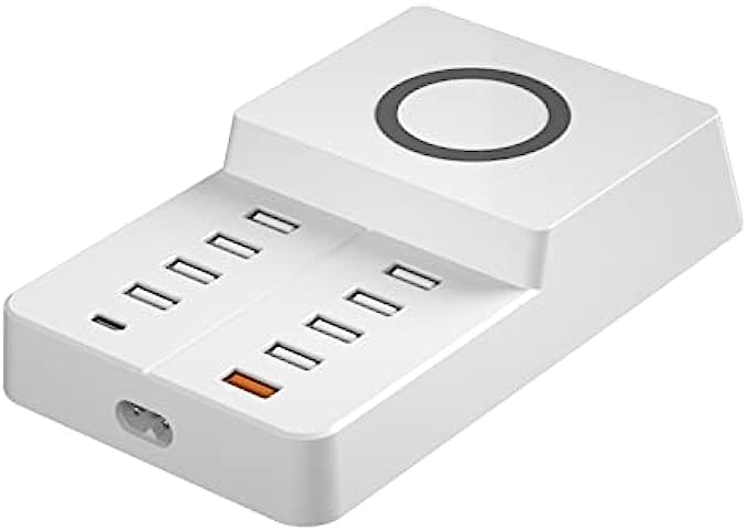 Charging Station for Multiple Devices - 10 Port Multi USB/PD/QC Charger Station with Wireless Charge Compatible with Cell Phone Tablets and More Electronics